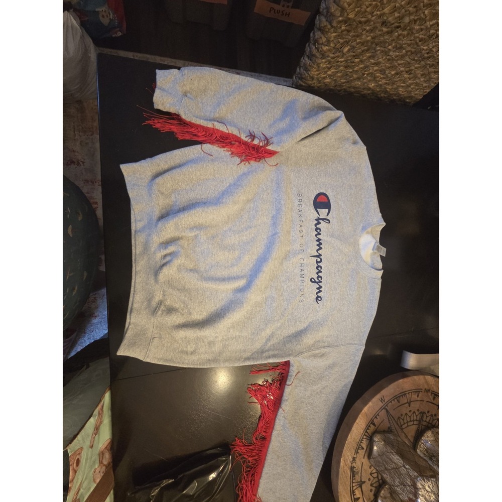 Champagne Handmade Fringe Crewneck Gray Size M